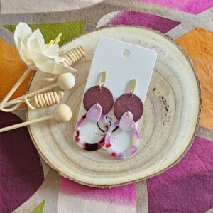 Boucles d'oreilles Stella en cuir bordeaux fuchsia (1)
