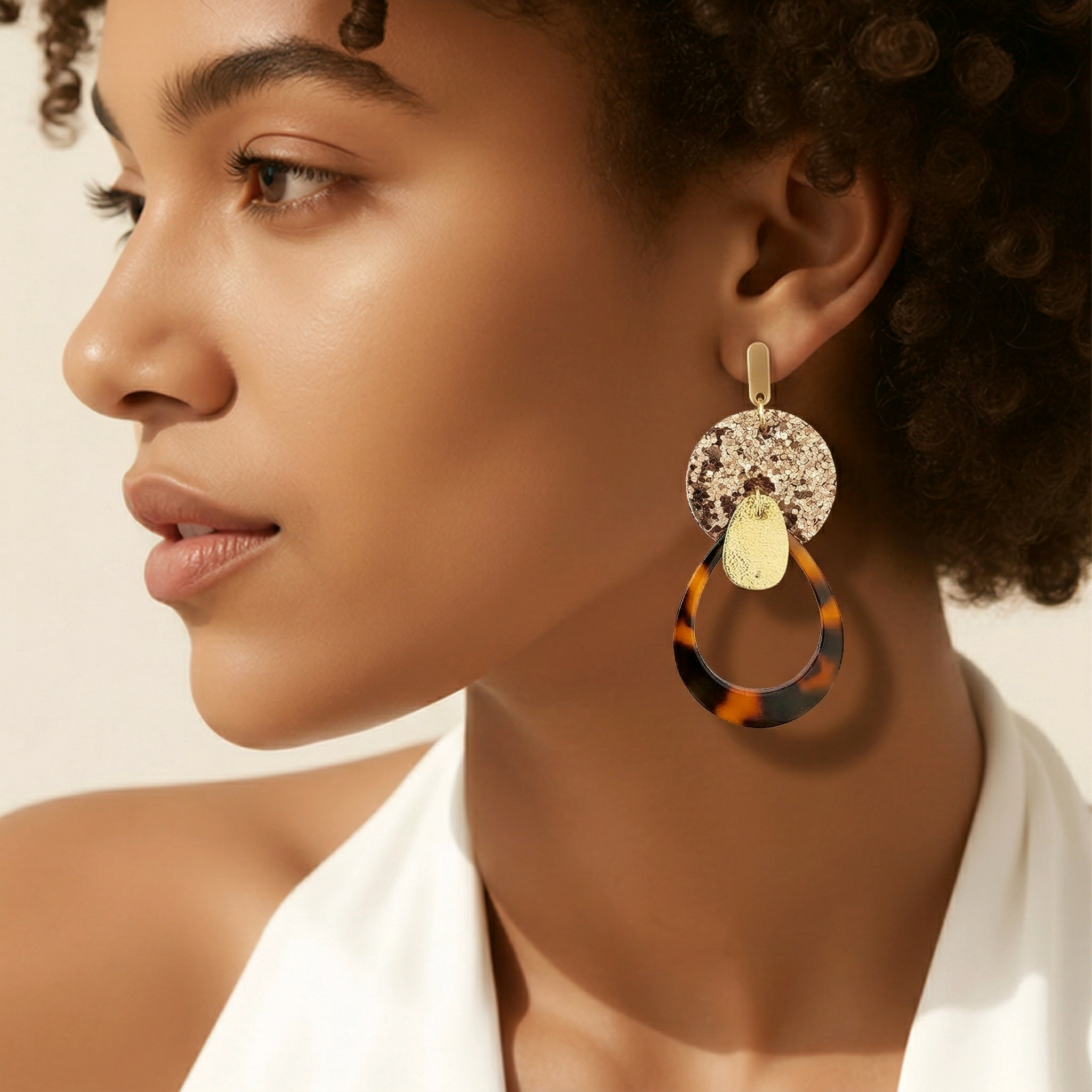 Boucles d'oreilles Stella en cuir bronze marron (1)