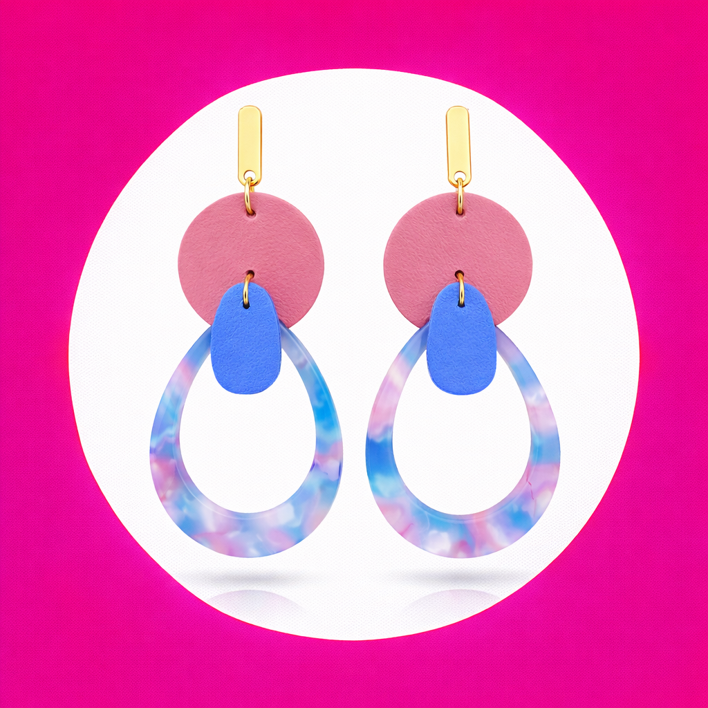 Boucles d'oreilles Stella en cuir rose bleu (1)