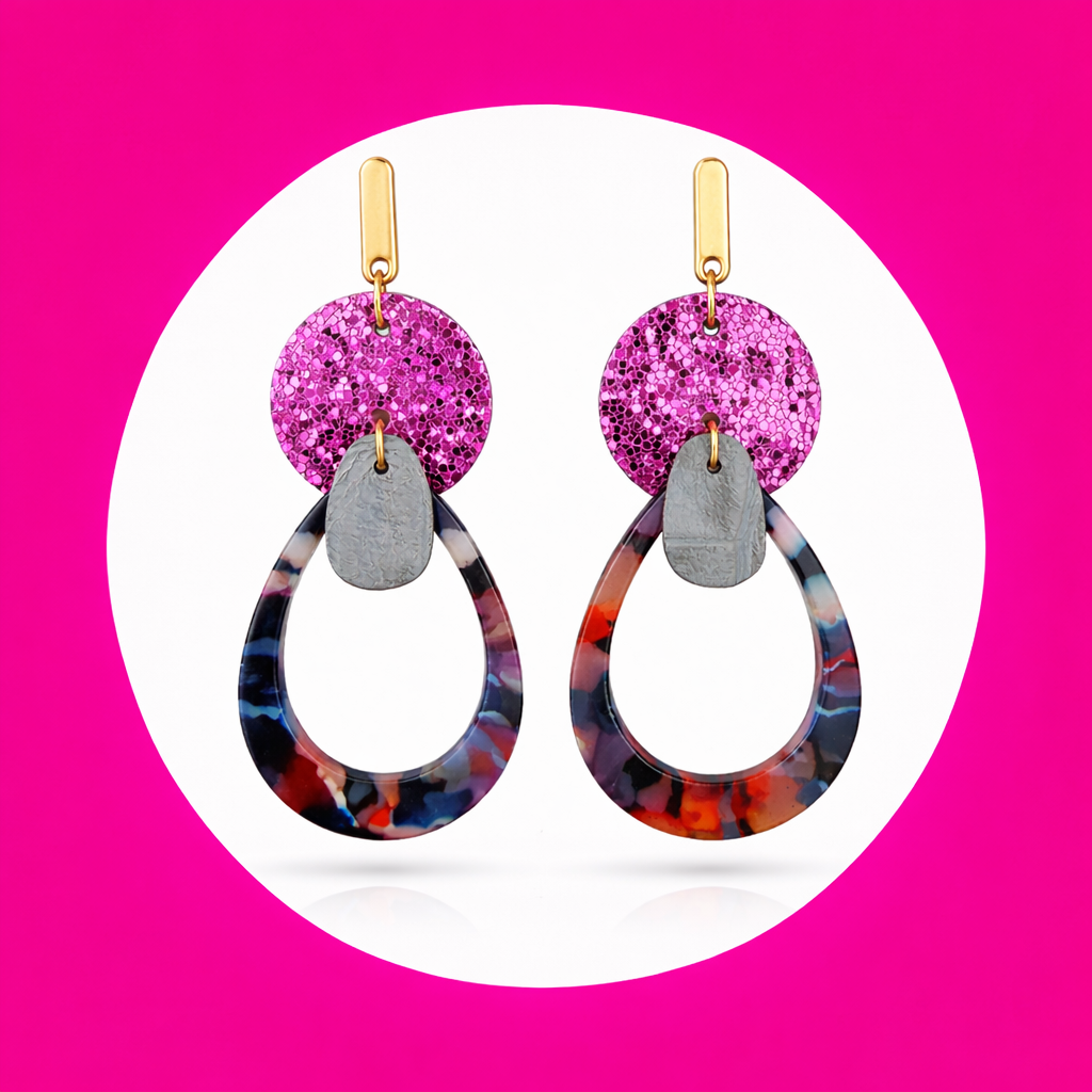 Boucles d'oreilles Stella en cuir rose multicolore (2)