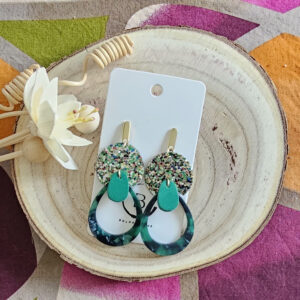 Boucles d'oreilles Stella en cuir vert multicolore (1)