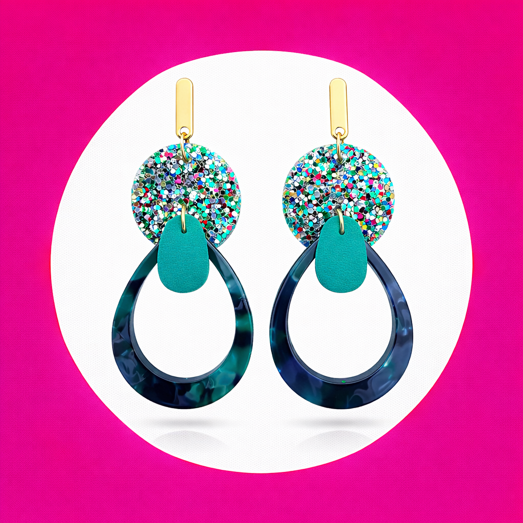 Boucles d'oreilles Stella en cuir vert multicolore (2)