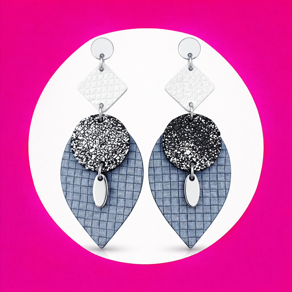 Boucles d'oreilles Sunset en cuir argent blanc gris (2)