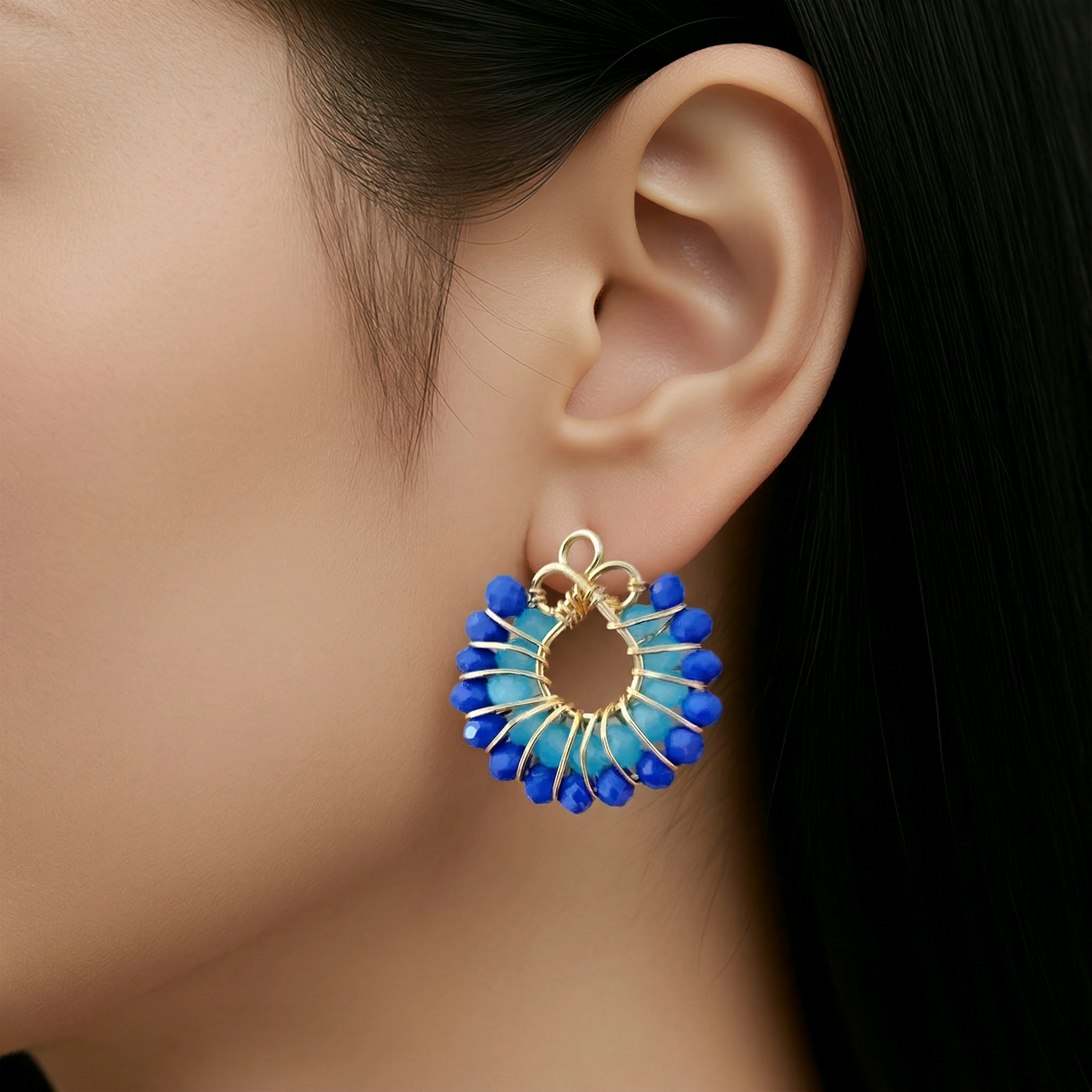 Boucles d'oreilles Sweety en perles de verre bleu (1)