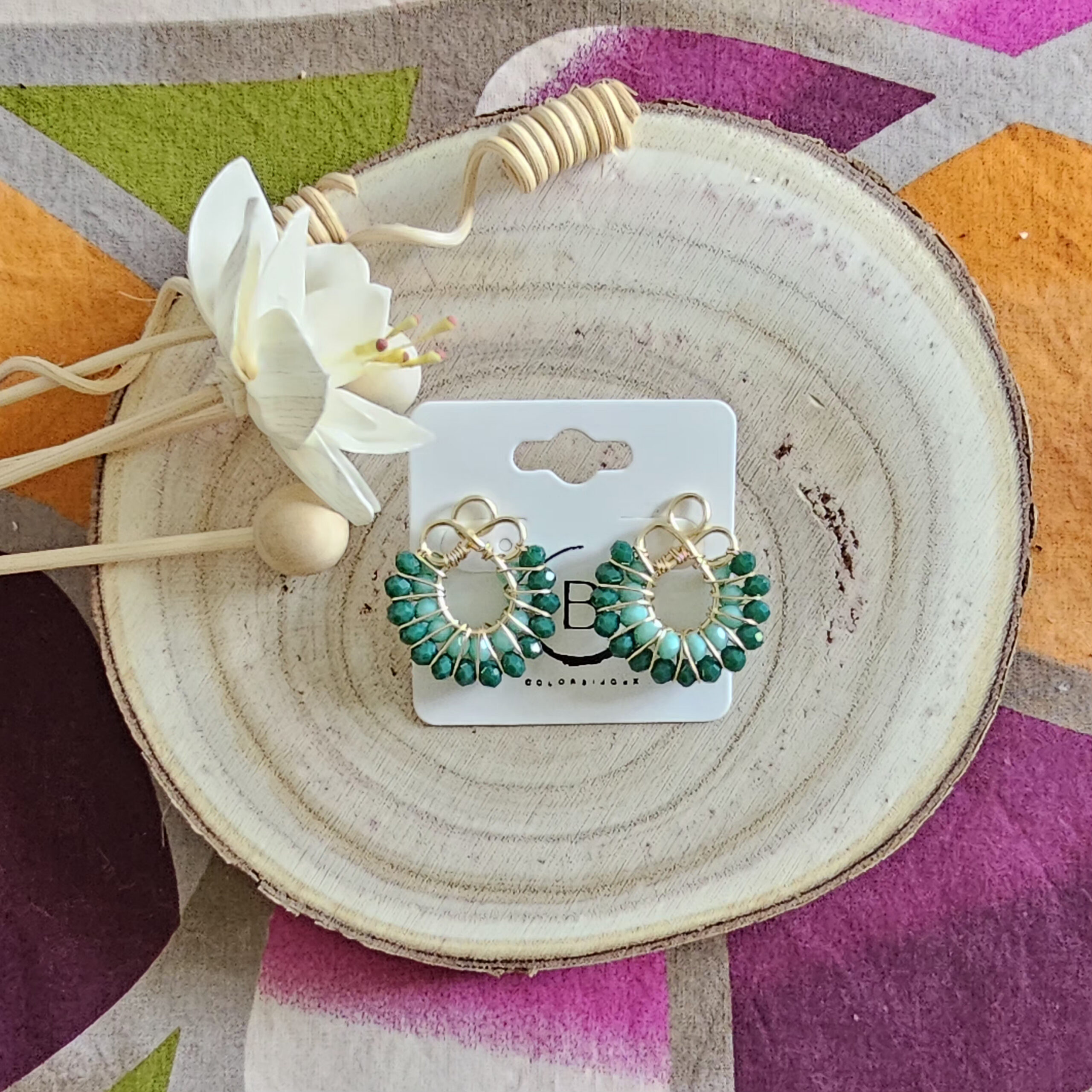 Boucles d'oreilles Sweety en perles de verre vert (1)