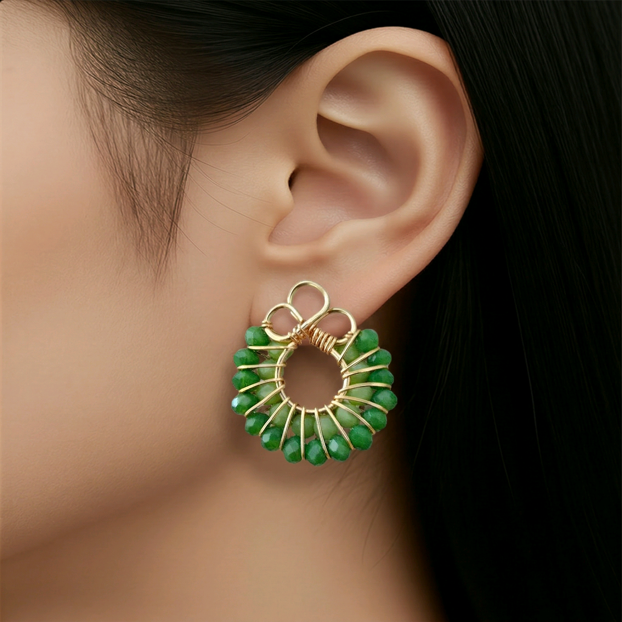 Boucles d'oreilles Sweety en perles de verre vert citron (1)