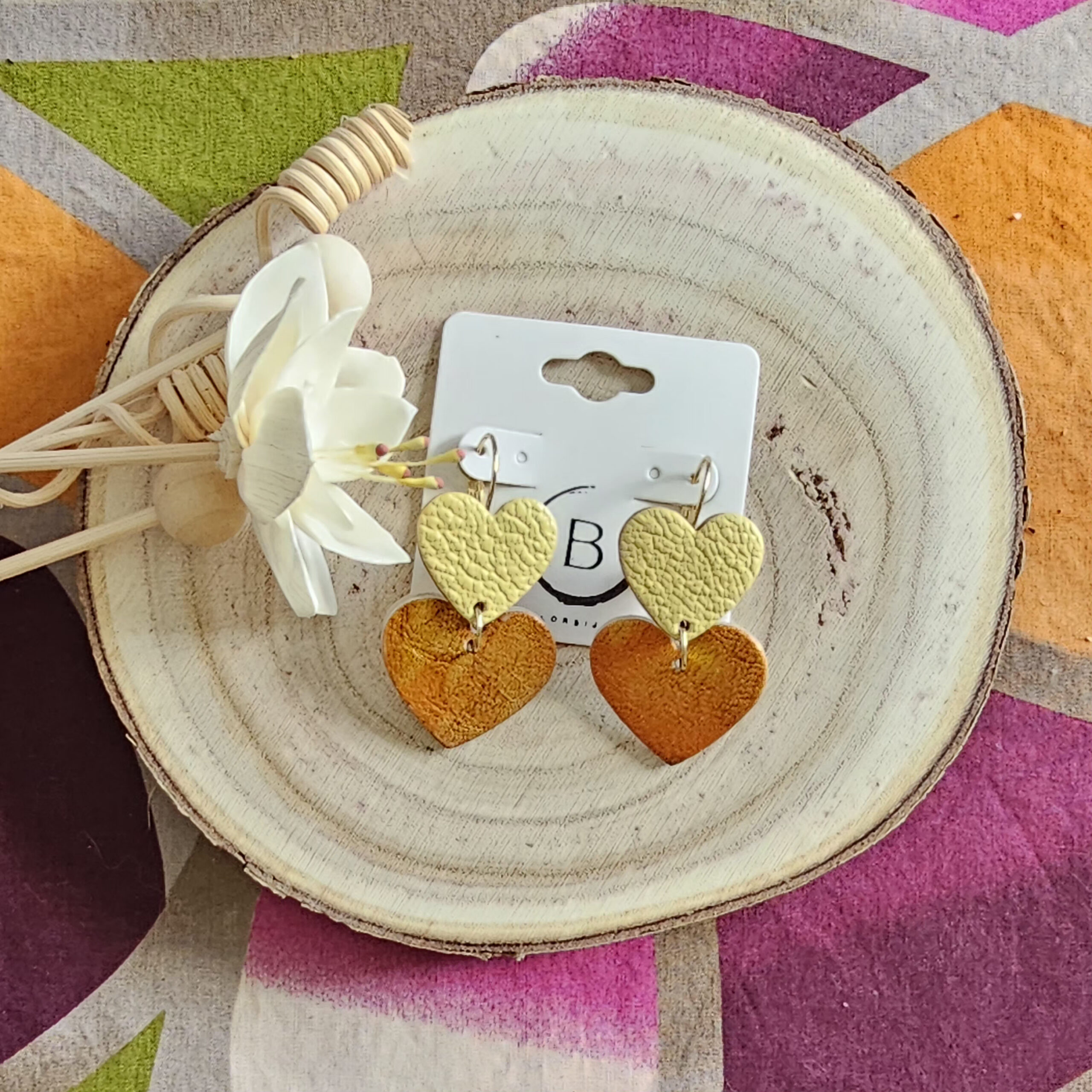 Boucles d'oreilles Valentina en cuir jaune orange (1)