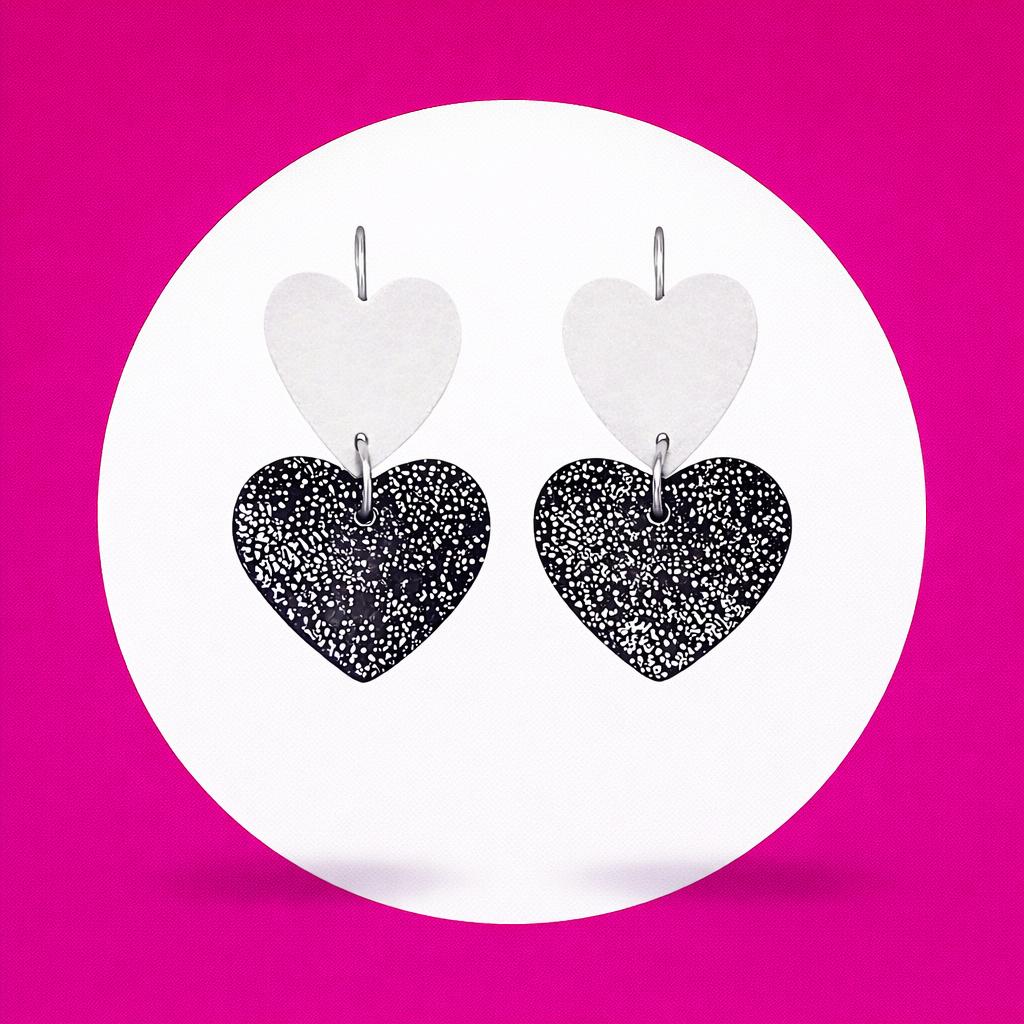 Boucles d'oreilles Valentina en cuir noir blanc (2)