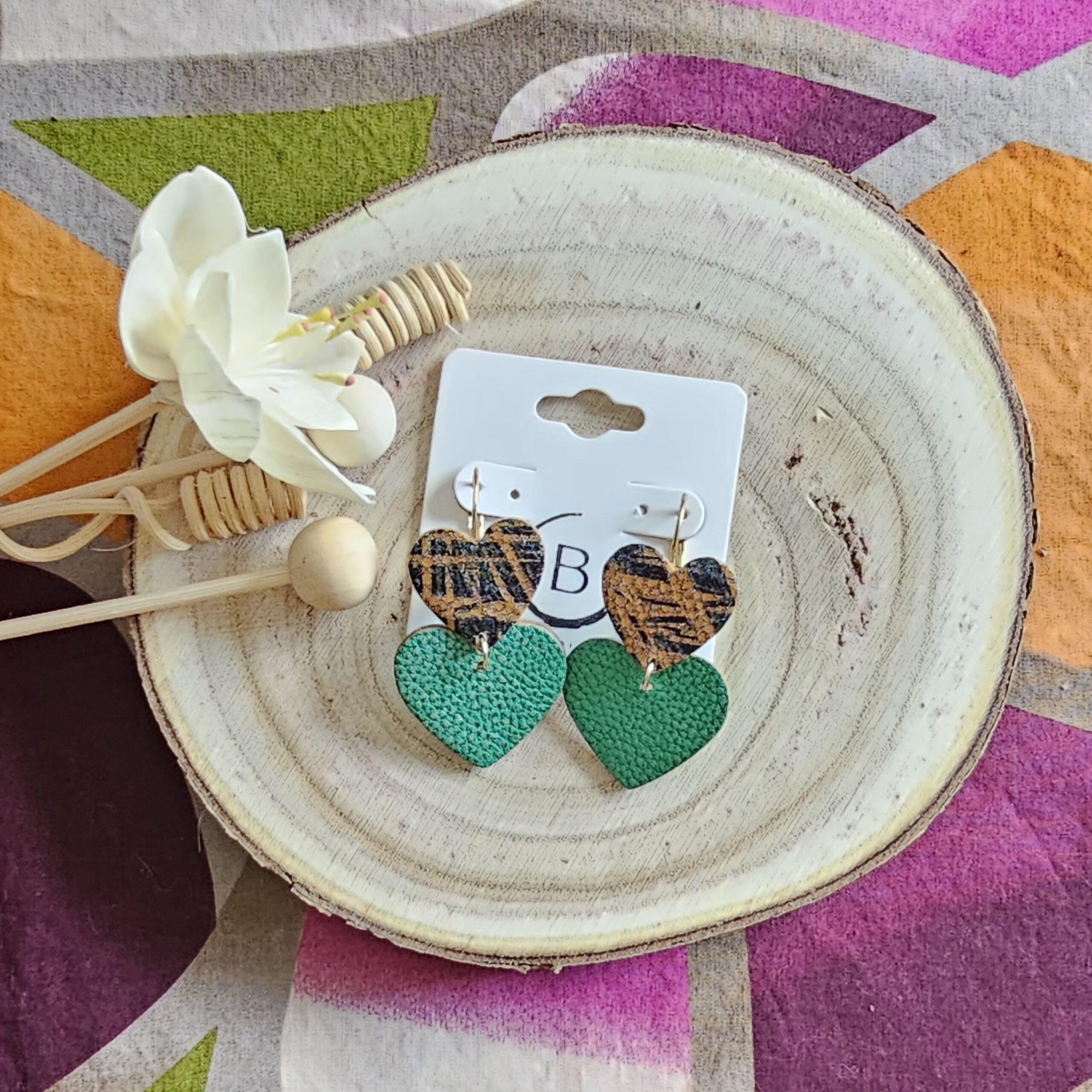 Boucles d'oreilles Valentina en cuir orange vert (1)