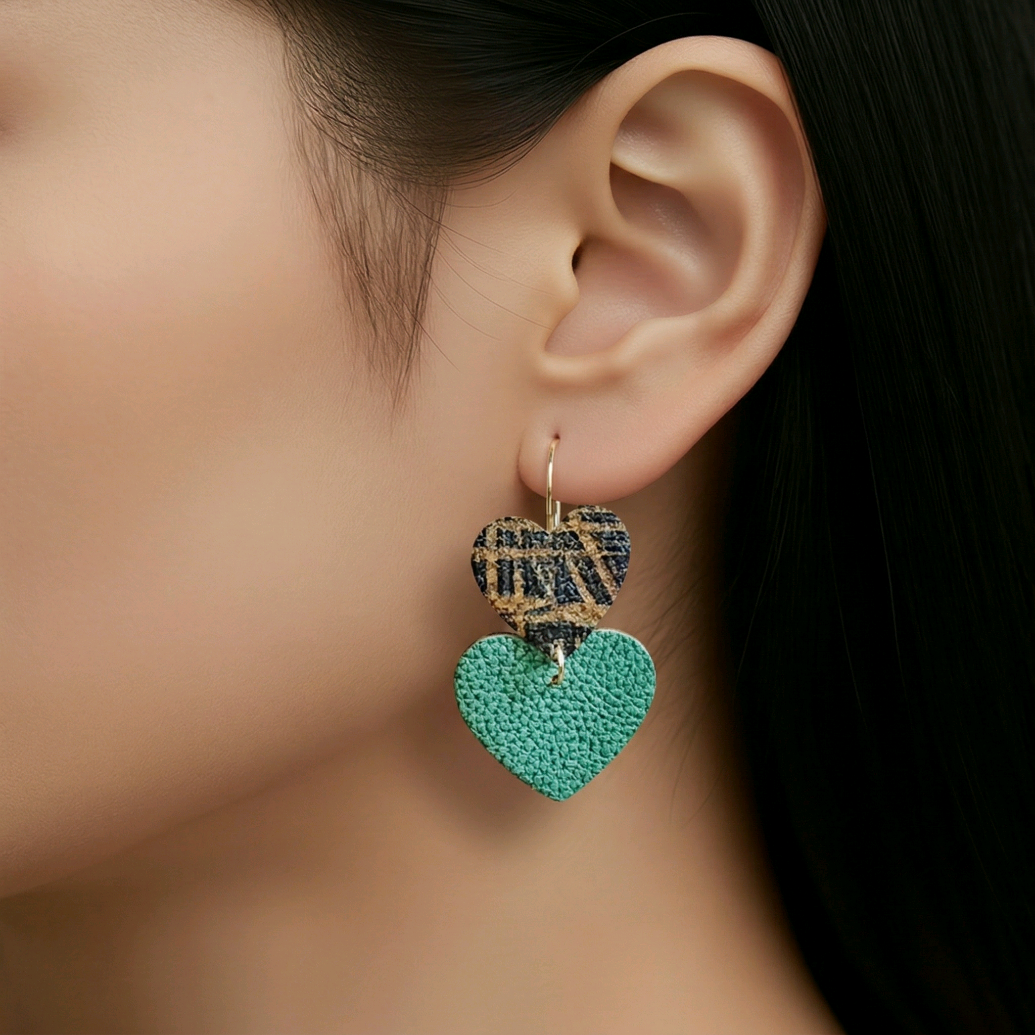 Boucles d'oreilles Valentina en cuir orange vert (1)