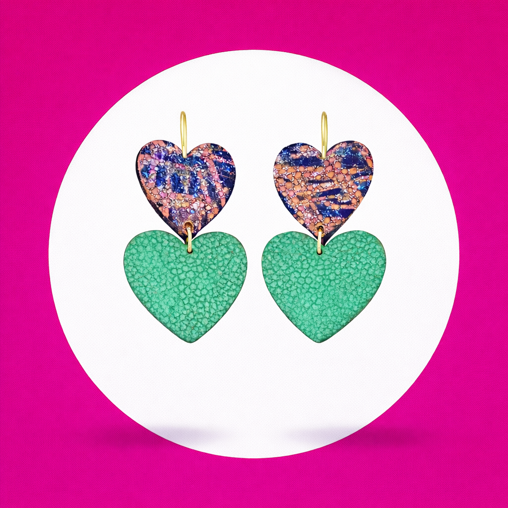 Boucles d'oreilles Valentina en cuir orange vert (2)