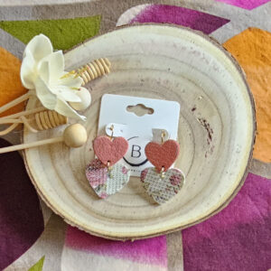 Boucles d'oreilles Valentina en cuir rose blanc fleurie (1)