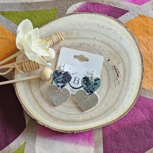 Boucles d'oreilles Valentina en cuir vert argent (1)