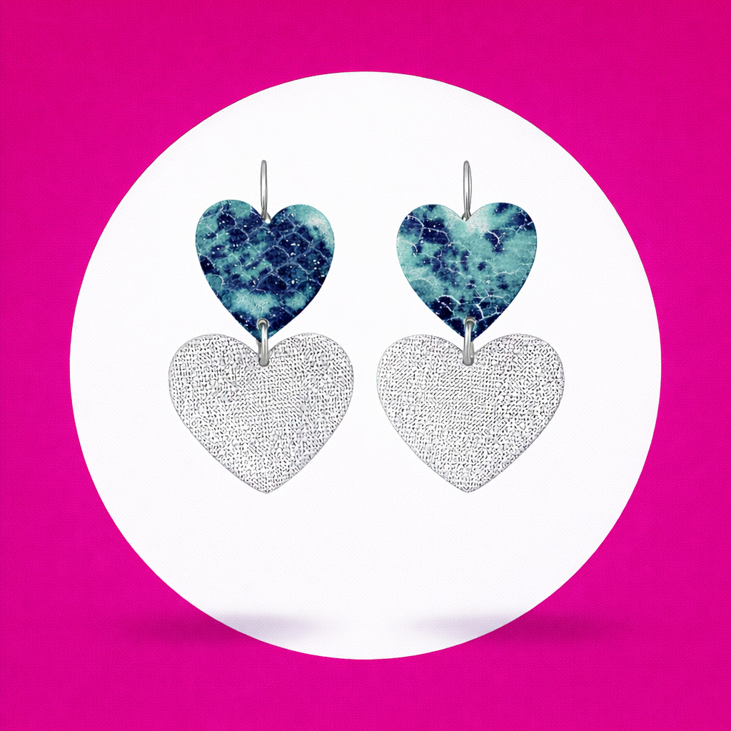 Boucles d'oreilles Valentina en cuir vert argent (2)