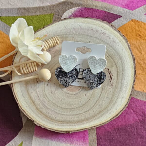 Boucles d'oreilles Venise en cuir blanc noir (1)