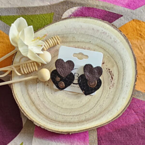 Boucles d'oreilles Venise en cuir marron noir (1)