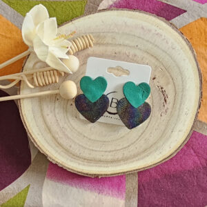 Boucles d'oreilles Venise en cuir vert multicolore (1)
