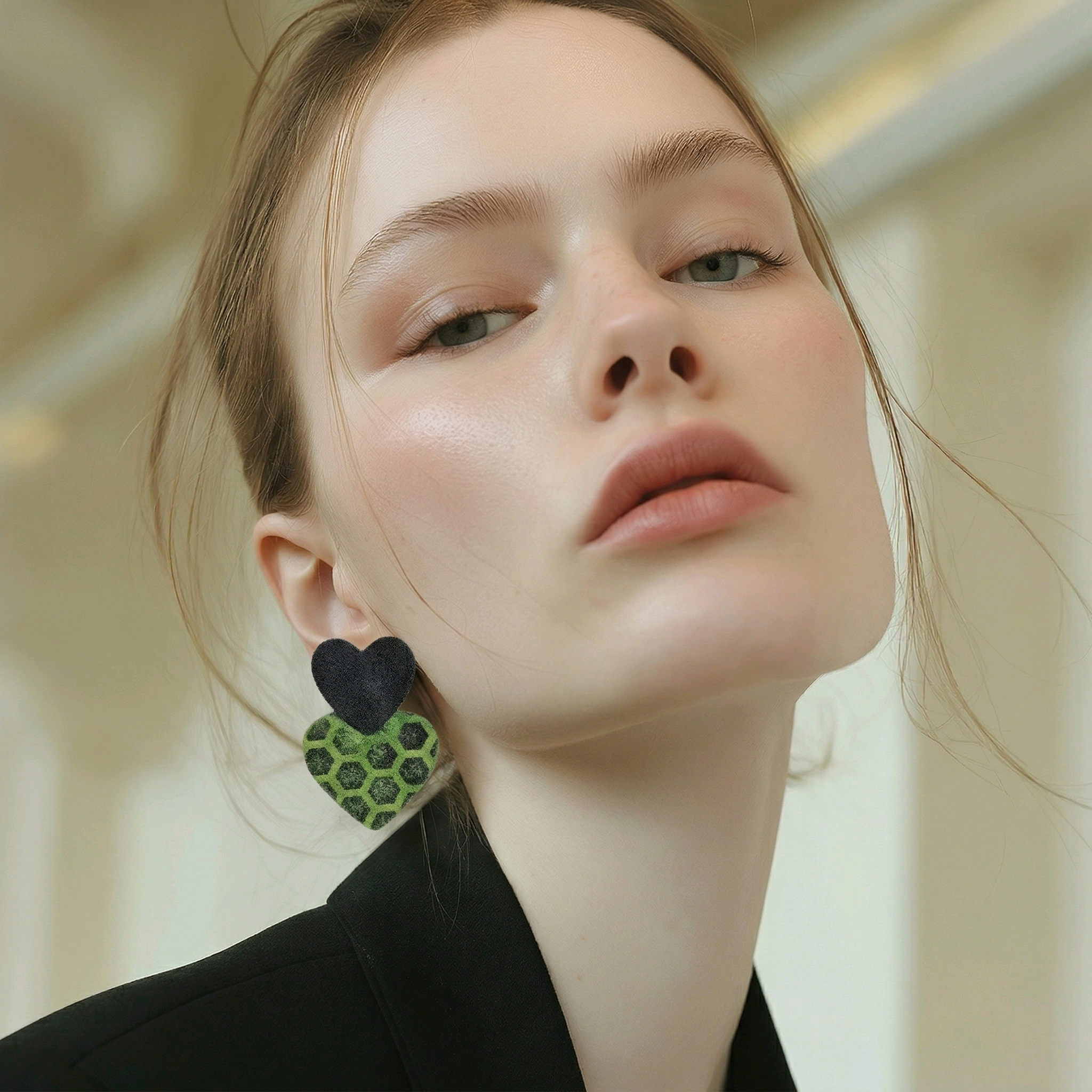 Boucles d'oreilles Venise en cuir vert noir (1)