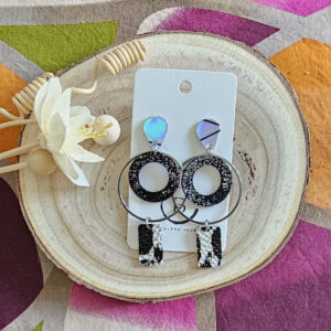 Boucles d'oreilles Zoé en cuir argent noir (1)