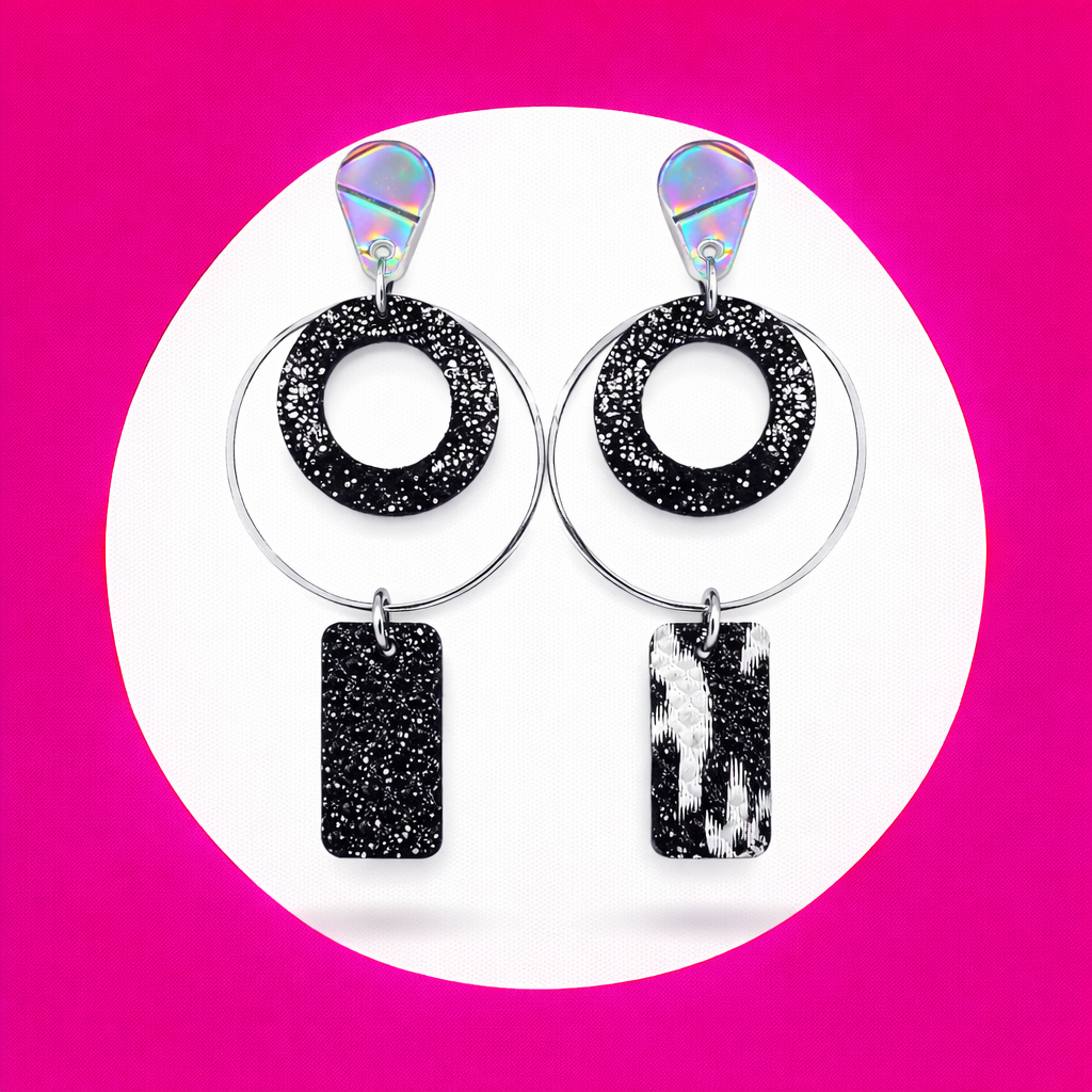 Boucles d'oreilles Zoé en cuir argent noir (2)
