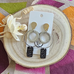 Boucles d'oreilles Zoé en cuir doré noir (1)