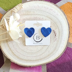 Boucles d'oreilles petit coeurs en cuir bleu (1)