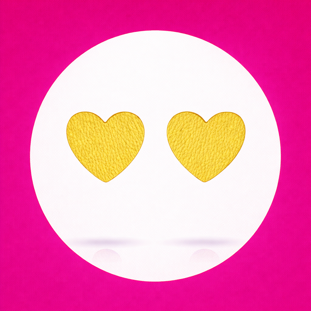Boucles d'oreilles petit coeurs en cuir jaune (2)
