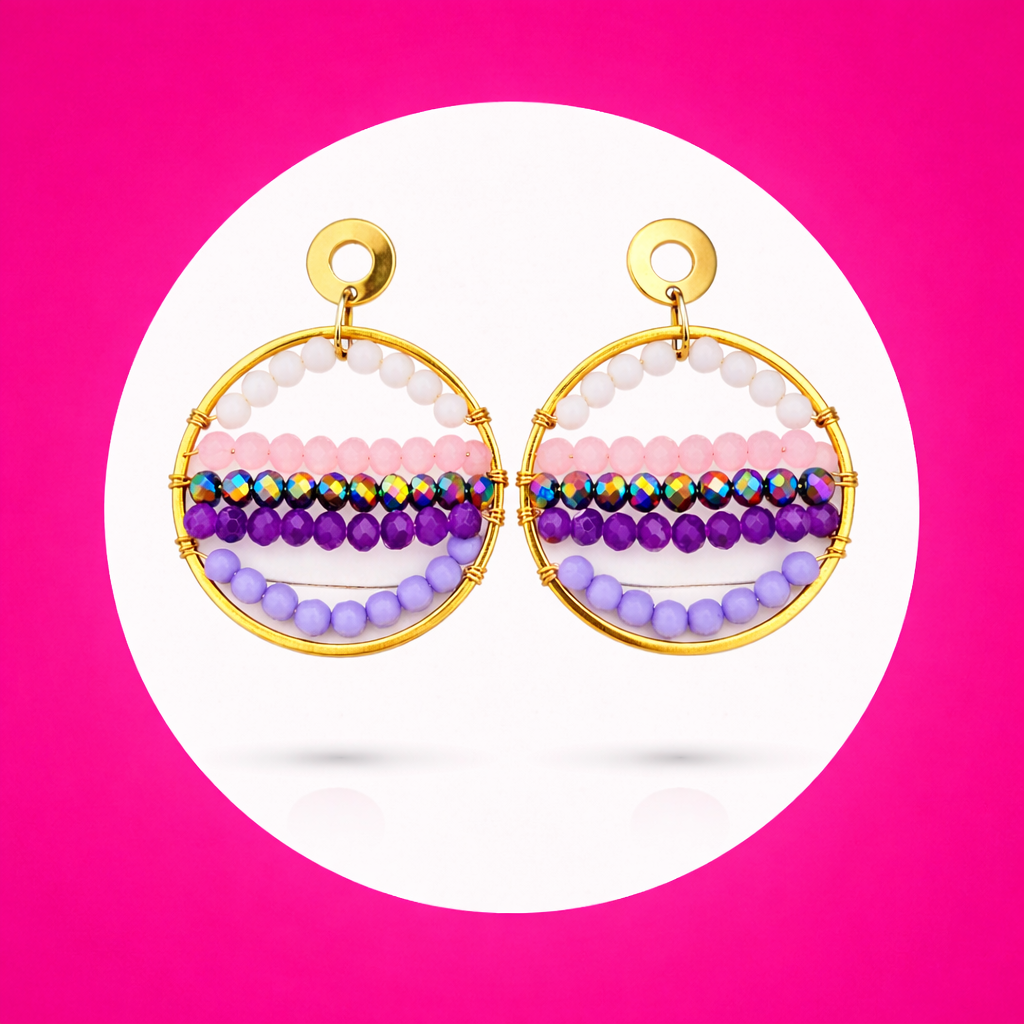 Boucles d'oreilles sunshine en perles de verre violet (2)