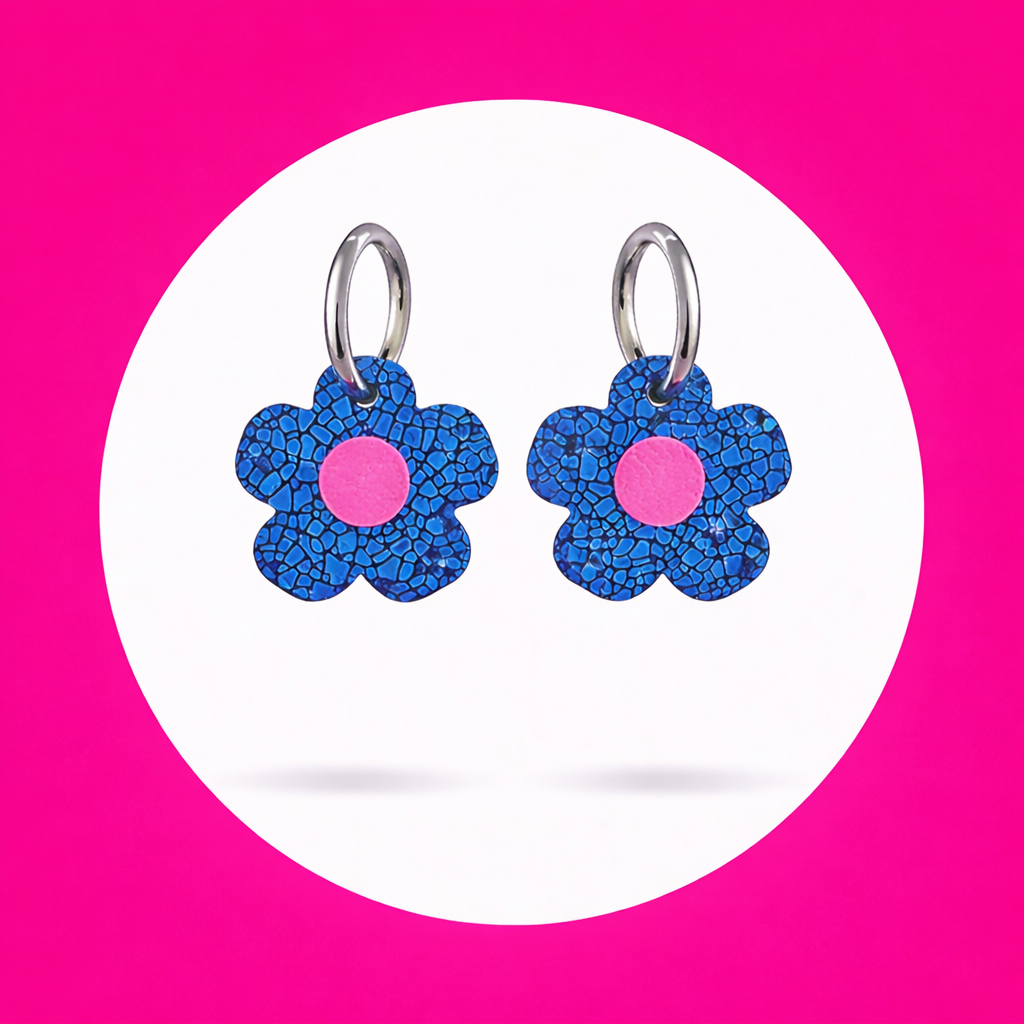 Créoles Fleur en cuir bleu fuchsia (2)