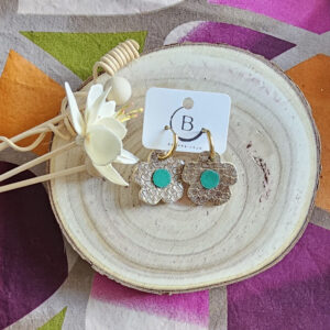 Créoles Fleur en cuir doré vert (1)