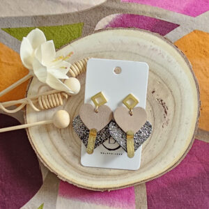 Boucles d'oreilles Diva en cuir beige argent (1)