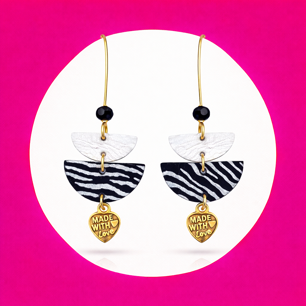boucles d'oreilles Lola en cuir argent noir (2)