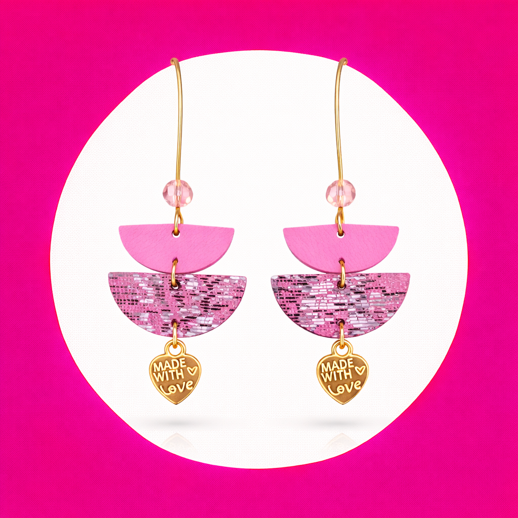 boucles d'oreilles Lola en cuir rose (2)