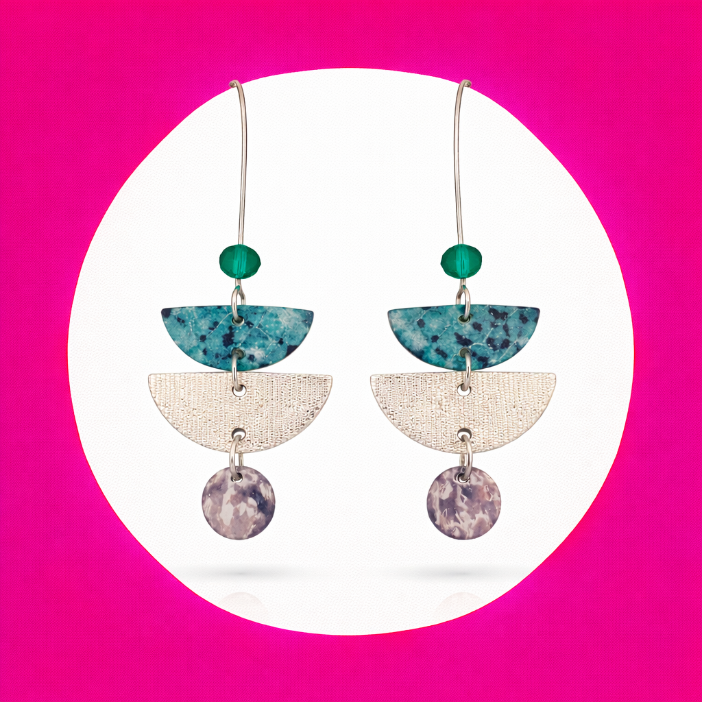 boucles d'oreilles Lola en cuir vert argent
