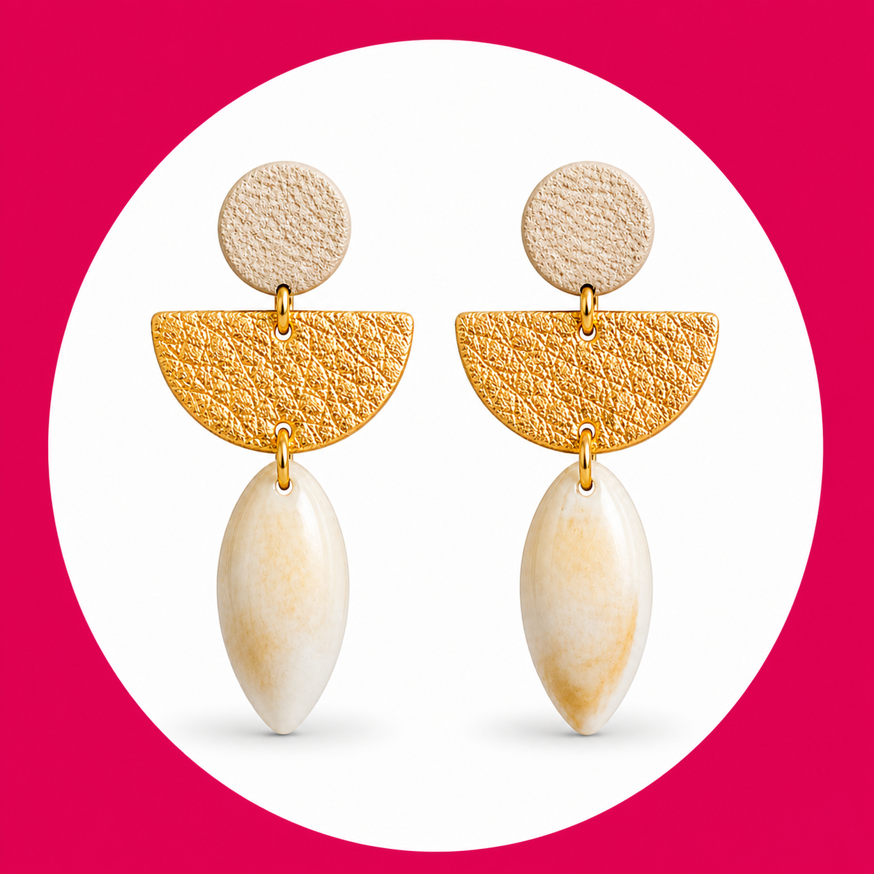 Boucles d'oreilles Gipsy en cuir résine beige (2)