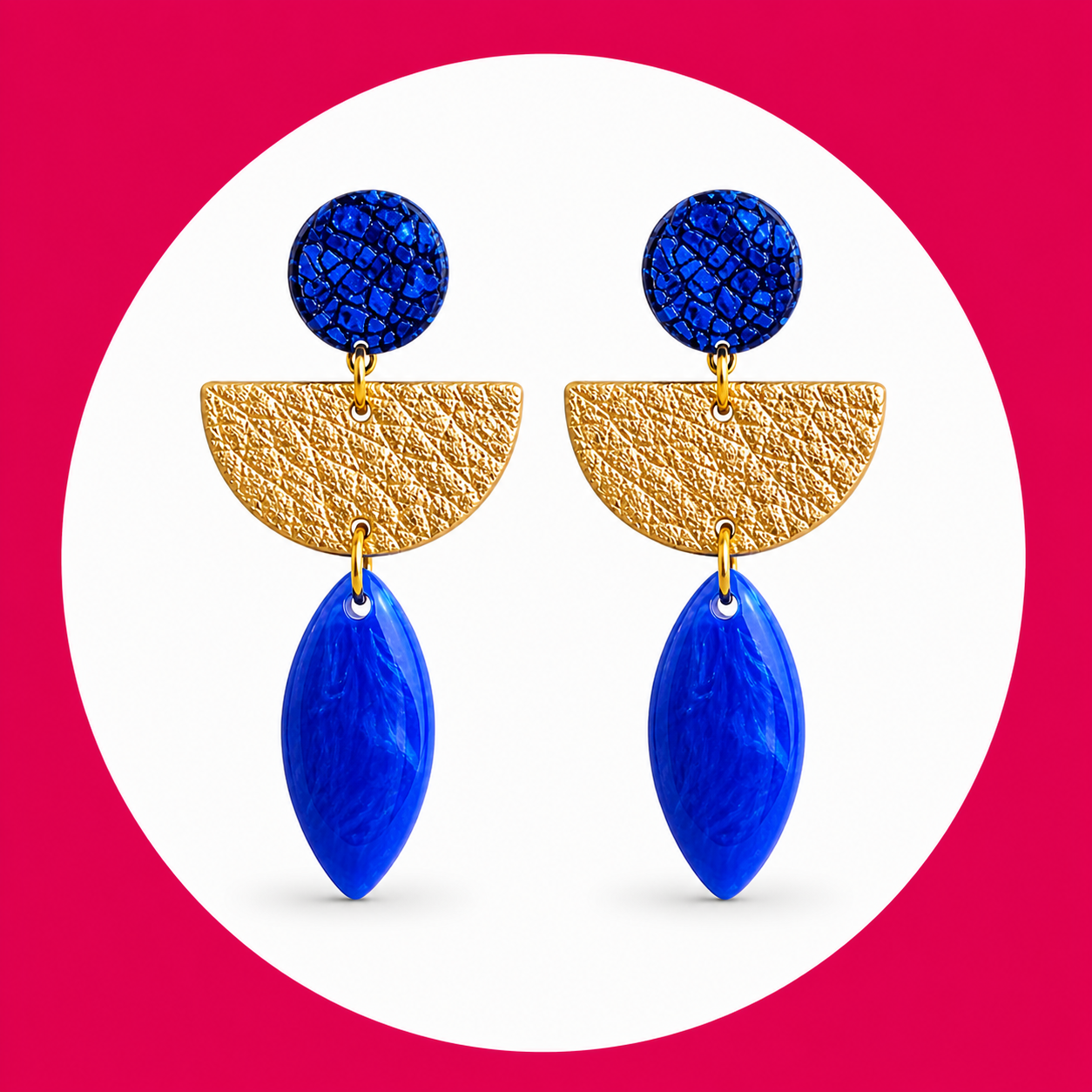 Boucles d'oreilles Gipsy en cuir résine bleu (2)