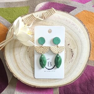Boucles d'oreilles Gipsy en cuir résine vert (1)