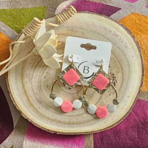 Boucles d'oreilles Glitter en cuir rose doré (1)