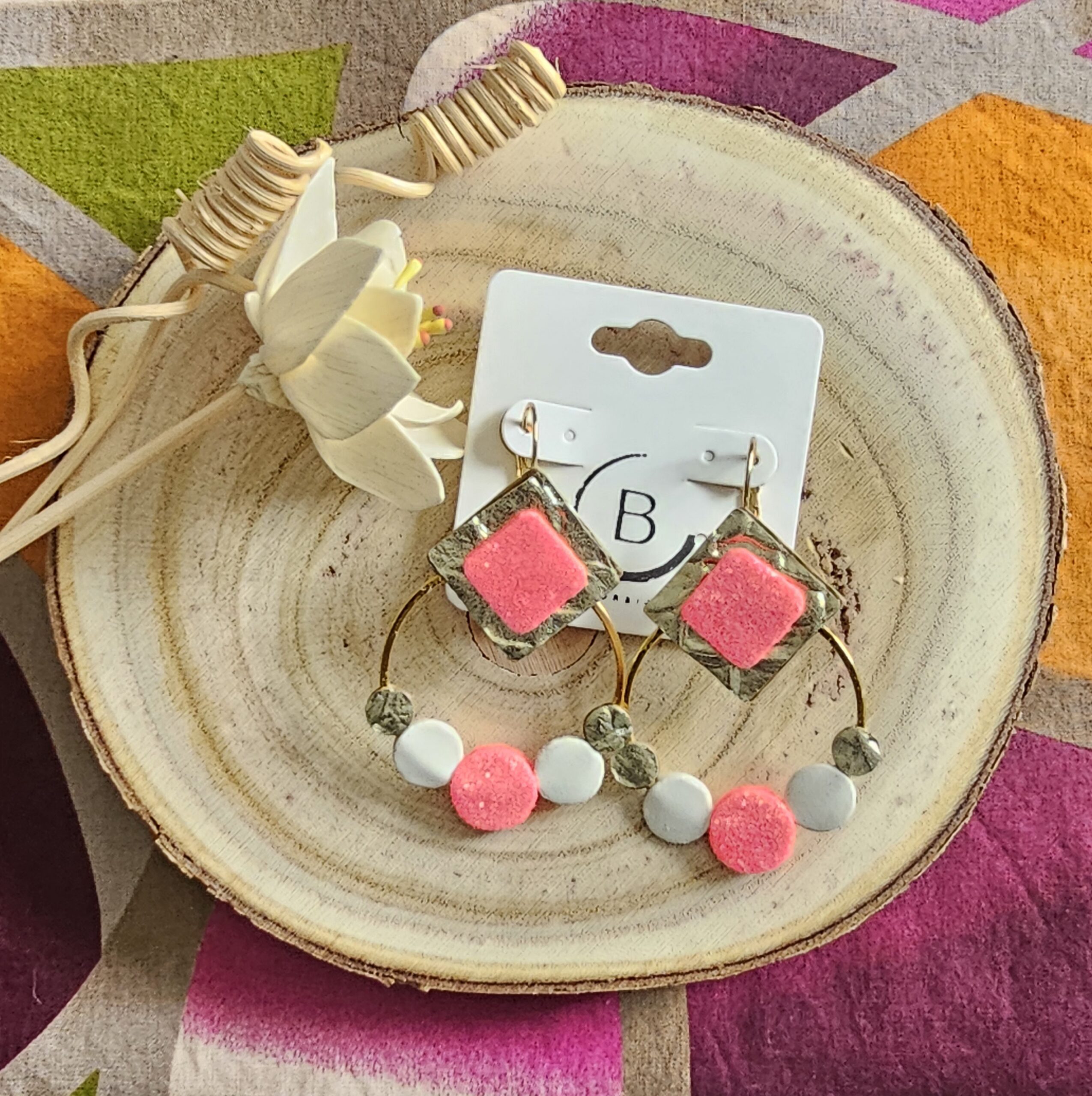 Boucles d'oreilles Glitter en cuir rose doré (1)
