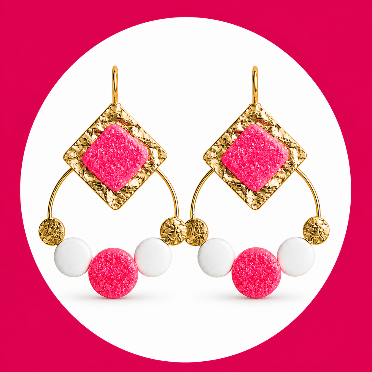 Boucles d'oreilles Glitter en cuir rose doré (2)
