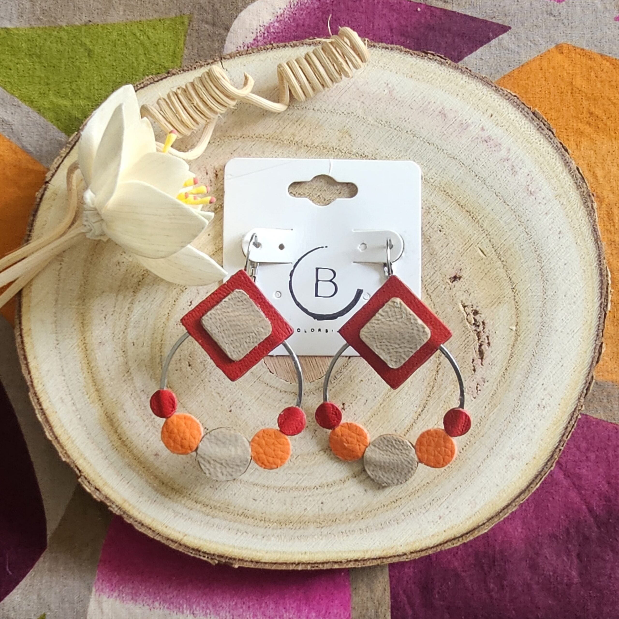 Boucles d'oreilles Glitter en cuir rouge orange (1)