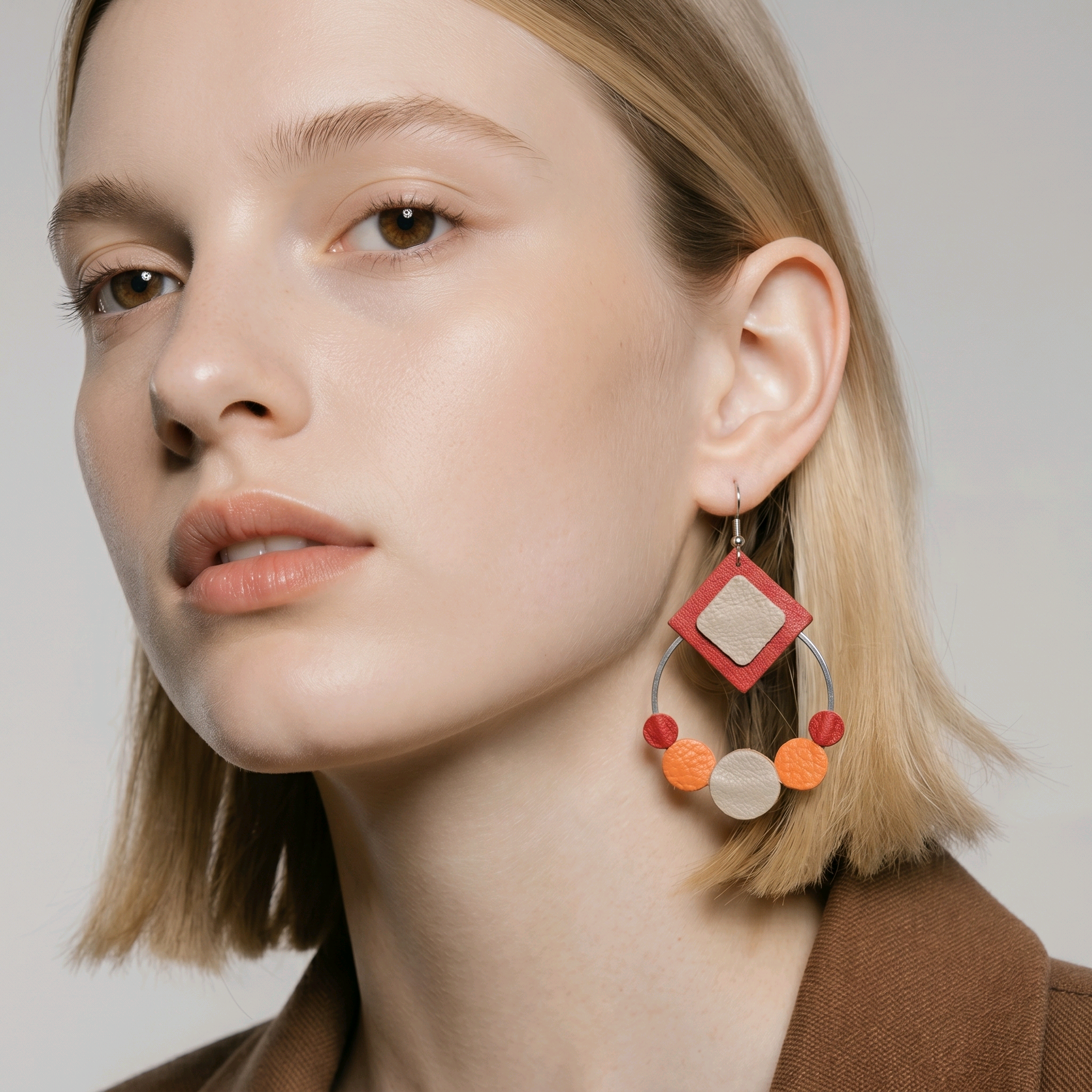 Boucles d'oreilles Glitter en cuir rouge orange (1)