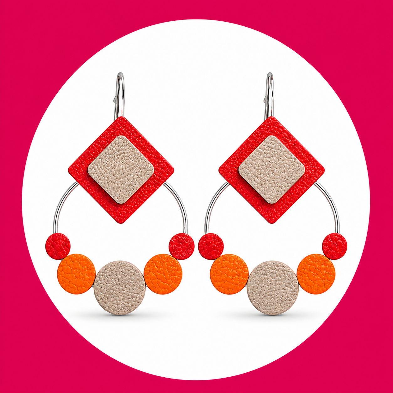 Boucles d'oreilles Glitter en cuir rouge orange (2)