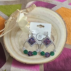 Boucles d'oreilles Glitter en cuir vert argenté (1)