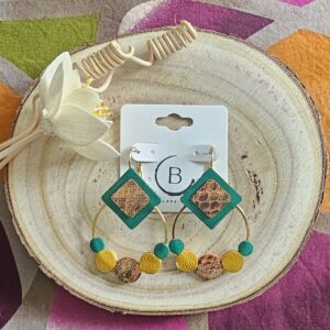 Boucles d'oreilles Glitter en cuir vert jaune (1)