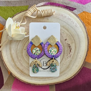 Boucles d'oreilles Moon en cuir violet vert (1)
