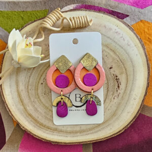 Boucles d'oreilles Moon en cuir rose violet (1)