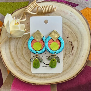 Boucles d'oreilles Moon en cuir turquise vert (1)