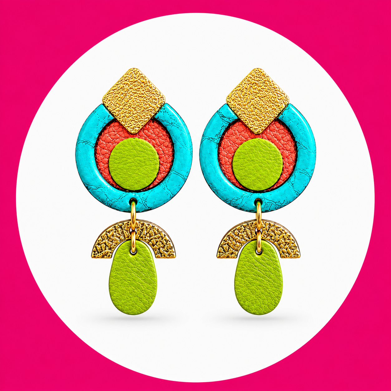 Boucles d'oreilles Moon en cuir turquise vert (2)
